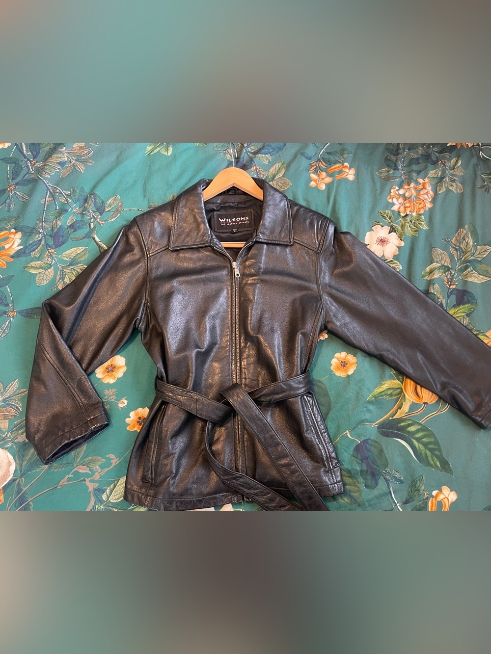 Vintage Wilson Black Leather Zip-Up Belted Jacket